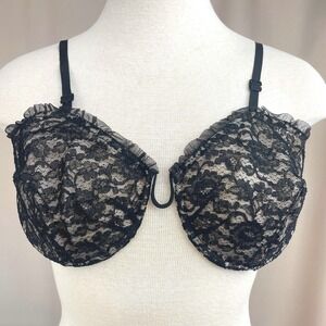 Vintage‎ 50s LEJABY Black Monowire Lace Bra (32) French Lingerie Coquette Goth